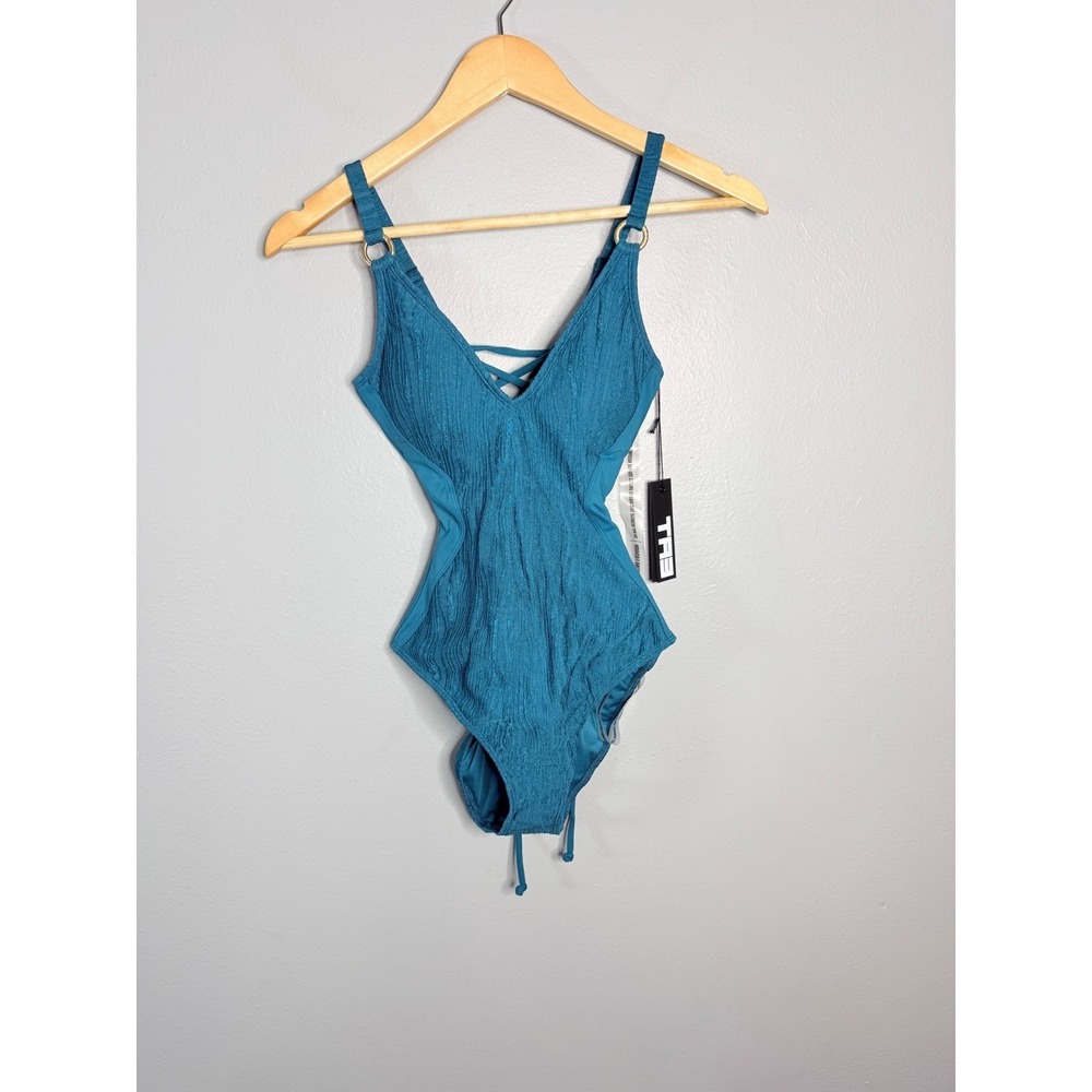 TA3 One Piece Swimsuit Wavy Oceana Plungey Ring XXS Reg/Long NWT